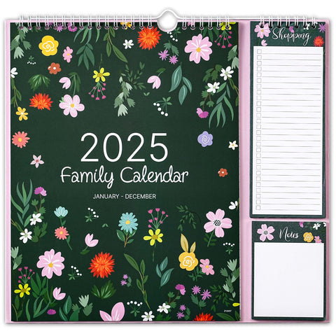 Family Calendar 2025 - Calendar 2025 from January 2025 - December 2025, 2025 Family Calendar UK with 5 Columns Layout, Shopping Lists ? Notes Pad, Holidays, 32 x 29.5 cm - Beautiful Flowers