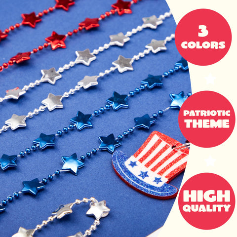 JOYIN 12 Pcs 4th of July Necklaces, Patriotic Star Bead Necklace with USA Hat American map Heart Pendant for 4th of July Party Favors, Independence Day, Memorial Day, Veterans Day, Patriotic Party
