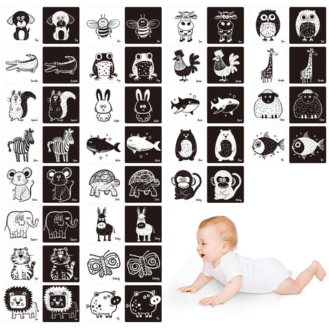 25 PCS Baby Visual Stimulus Cards, Double-sided High Contrast Black and White Flashcards Sensory Developmental Montessori Cards Set for Newborn Boy Girl Baby 0-3 Months Tummy Time (5.5â€ X 5.5â€)