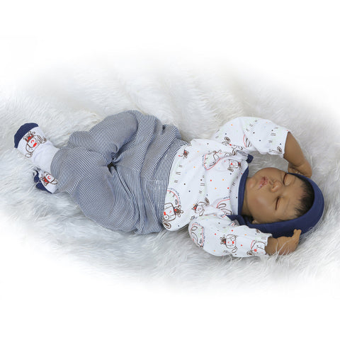 Pedolltree African American Baby Dolls Reborn Baby Dolls Boy 22" African American Silicone Baby Reborn Dolls Vinyl Realistic Cute Sleeping Baby Black Boy Children Gifts Set for Ages 3+