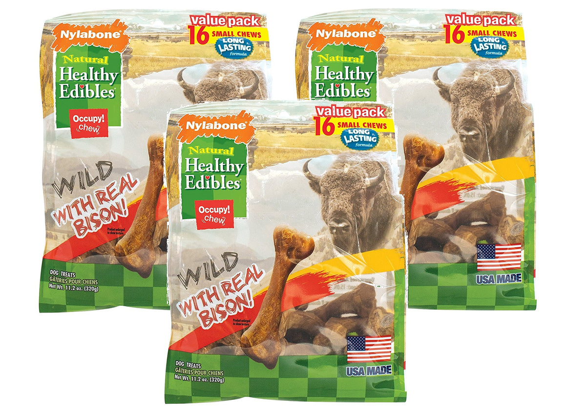 Nylabone (3 Pack) Healthy Edibles Wild Bison Flavor 16 Small Bones | Dog Treats