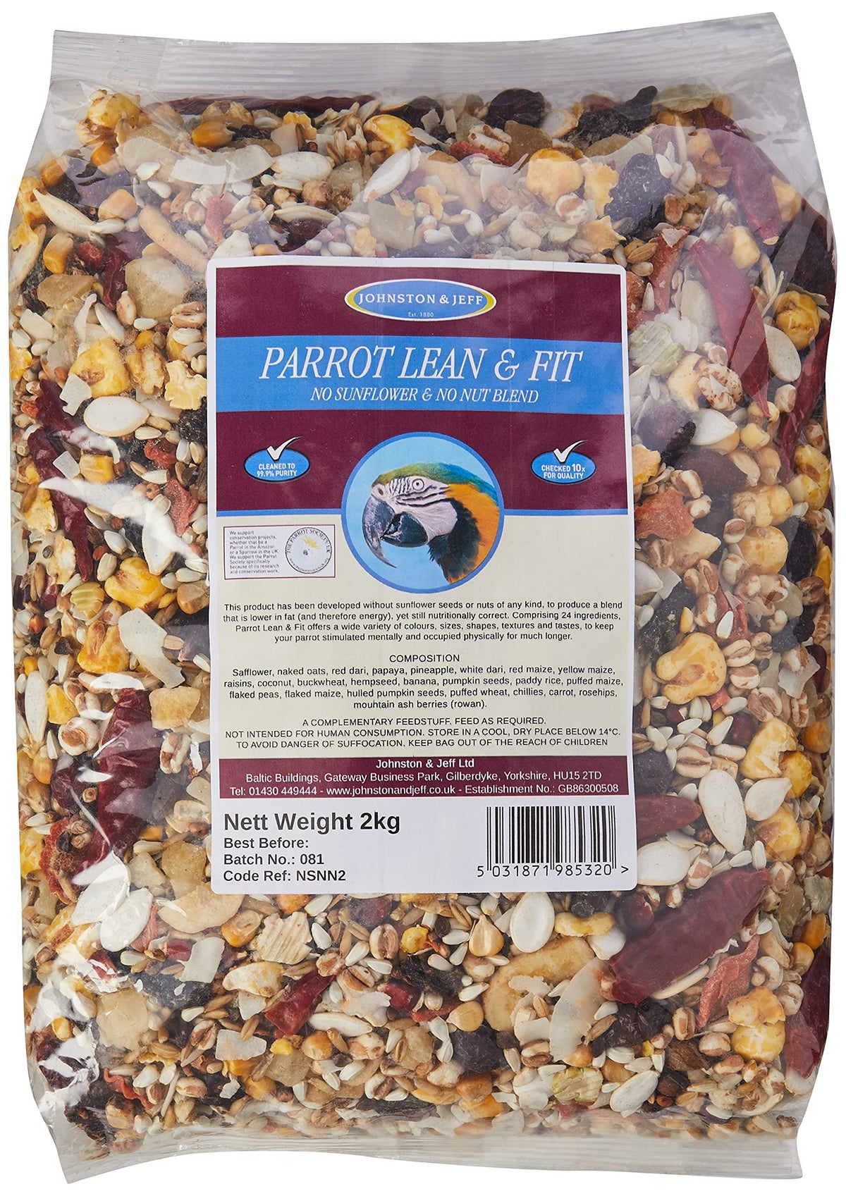Johnston & Jeff Lean and Fit Parrot Food, 2 kg