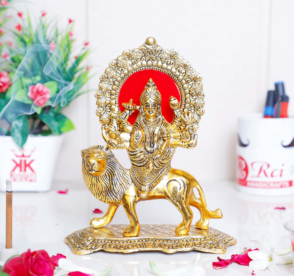 KridayKraft Durga Maa Murti,Shero vali ma Metal Statue for Navratri Pooja,Temple Pooja,Decor Your Home & Office,Religious Idol Gift Article,Showpiece Figurines...