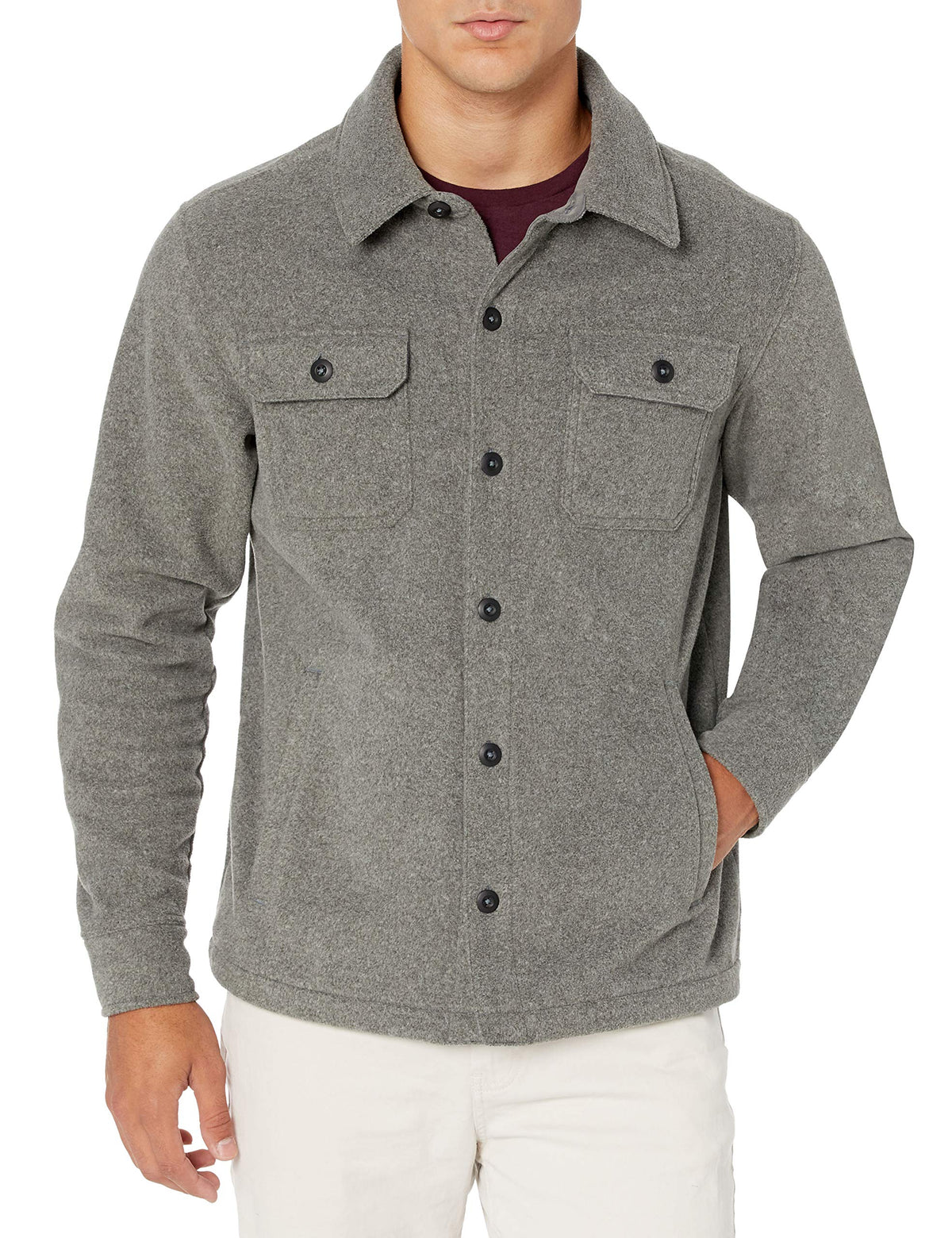 Amazon Essentials Mens Long-Sleeve Polar Fleece Shirt Jacket, Charcoal Heather, M