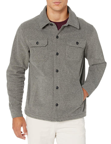 Amazon Essentials Mens Long-Sleeve Polar Fleece Shirt Jacket, Charcoal Heather, M