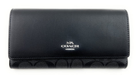 COACH Signature Slim Trifold Wallet (SV/Black Smoke/Black), SV/Black Smoke/Black, Tri-fold Wallet