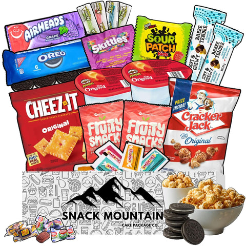 Snack Mountain Care Package (25 Count) Candy & Snack Box, Chewy Granola Bar, Chips, Popcorn - Variety Snack Pack, College Students Holiday Assortment Basket