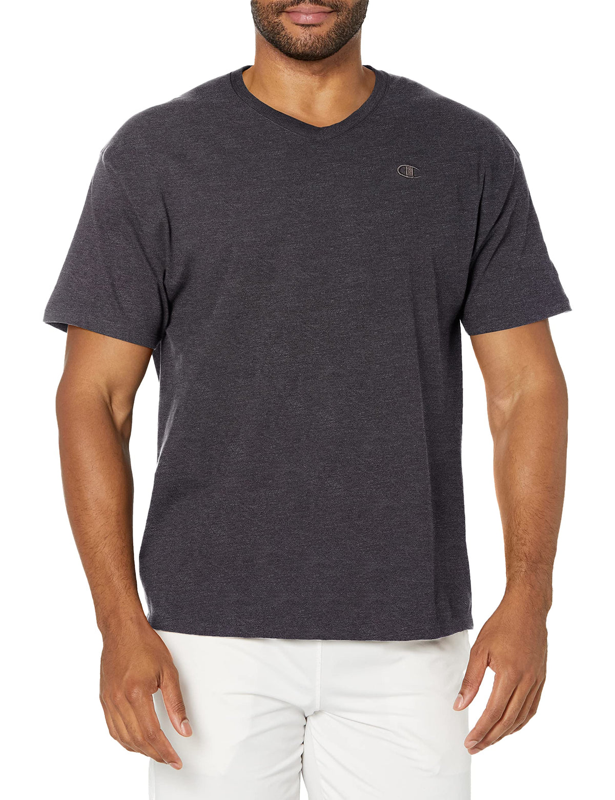 Champion mens Classic Jersey V-neck Tee Shirt, Granite Heather, Small US