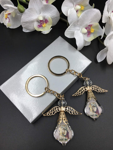 12 First Comunion Crystal Angel Key Chain Girl 1st Comunion, First Communion, Confirmation, Party Pack Gold