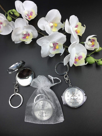 (12) New QuinceaÃƒÆ’Ã‚Â±era Recuerdos. My Sweet 15 Princess Celebration Gifts Silver Plate Mirror Keychain Party Favor Set With Organza Bags