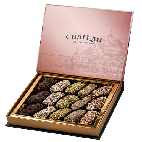 Medjool Dates filled with Almonds, Coated In Dark Chocolate and Variety of Nuts 500g Gift box
