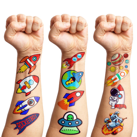 96 PCS Rocket Ship Birthday Party Decorations Favors Supplies Space Theme Party Favors Rocket Temporary Tattoos Stickers Gift for Boys School Prizes Rewards