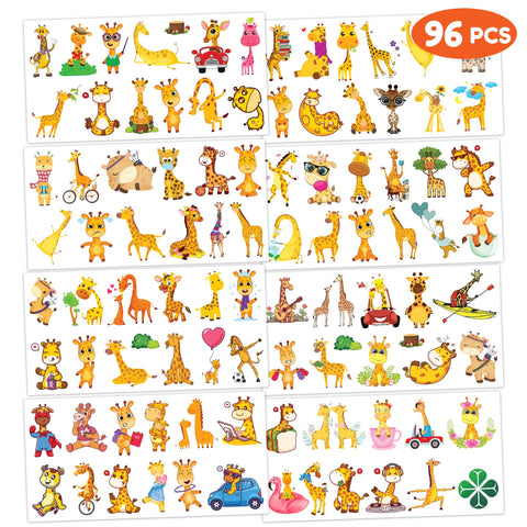 Generic Giraffe Temporary Tattoos Birthday Party Supplies Favors Decorations Super Cute 96PCS Fake Tattoos Stickers for Boys Girls School Classroom Rewards Gifts Ideal