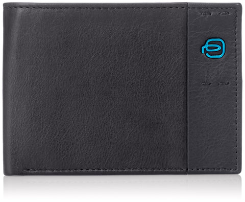 Piquadro Men's Leather Wallet with Flip Up Id Window, Coin Pocket and Credit Card Slots, Black/Black, One Size