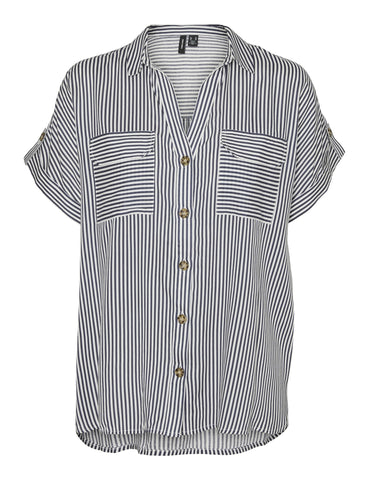 VERO MODA Women's Vmbumpy S/S Shirt WVN Ga Noos Short-Sleeved Blouse, Blue, XXL