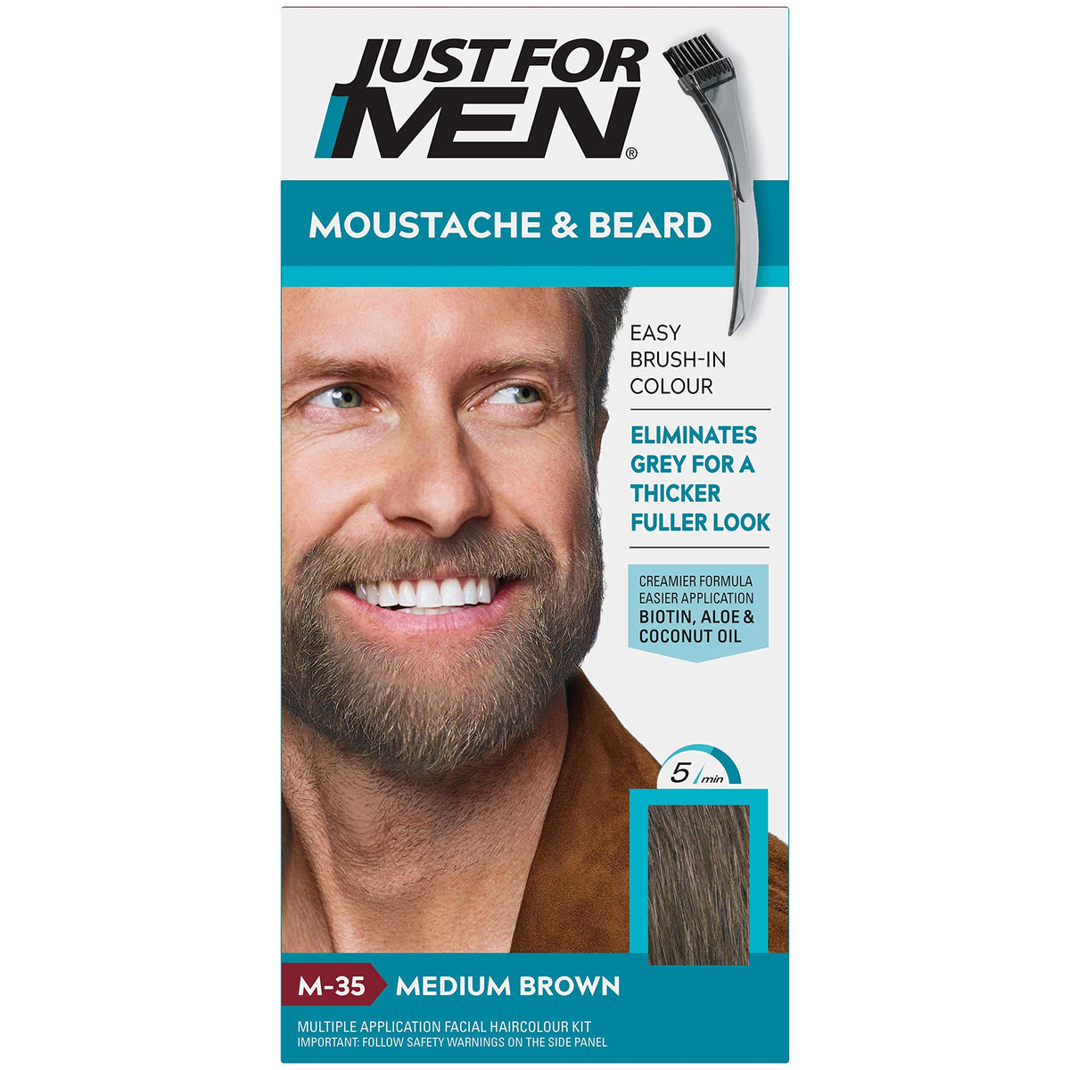 Just for men Moustache & Beard Medium Brown Dye, Eliminates Grey for a Thicker & Fuller Look - M35