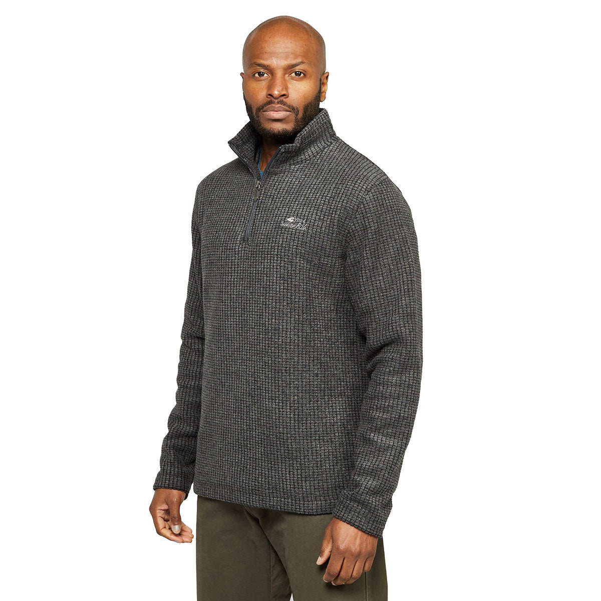 Weird Fish Boston Recycled 1/4 Zip Grid Fleece Washed Black Size L
