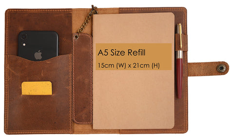The Antiq A5 Leather Notebook Cover, Refillable Journal Cover with Pen Loop, Leather Composition Notebook Cover, Leather Planner Case, A5 Leather Bible Cover, 15x21 cm Vintage Leather Diary Sleeve