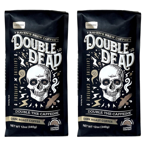 Raven's Brew Coffee High Caffeine Coffee Dark Roast Ground - Double Dead 2-pack of 12oz