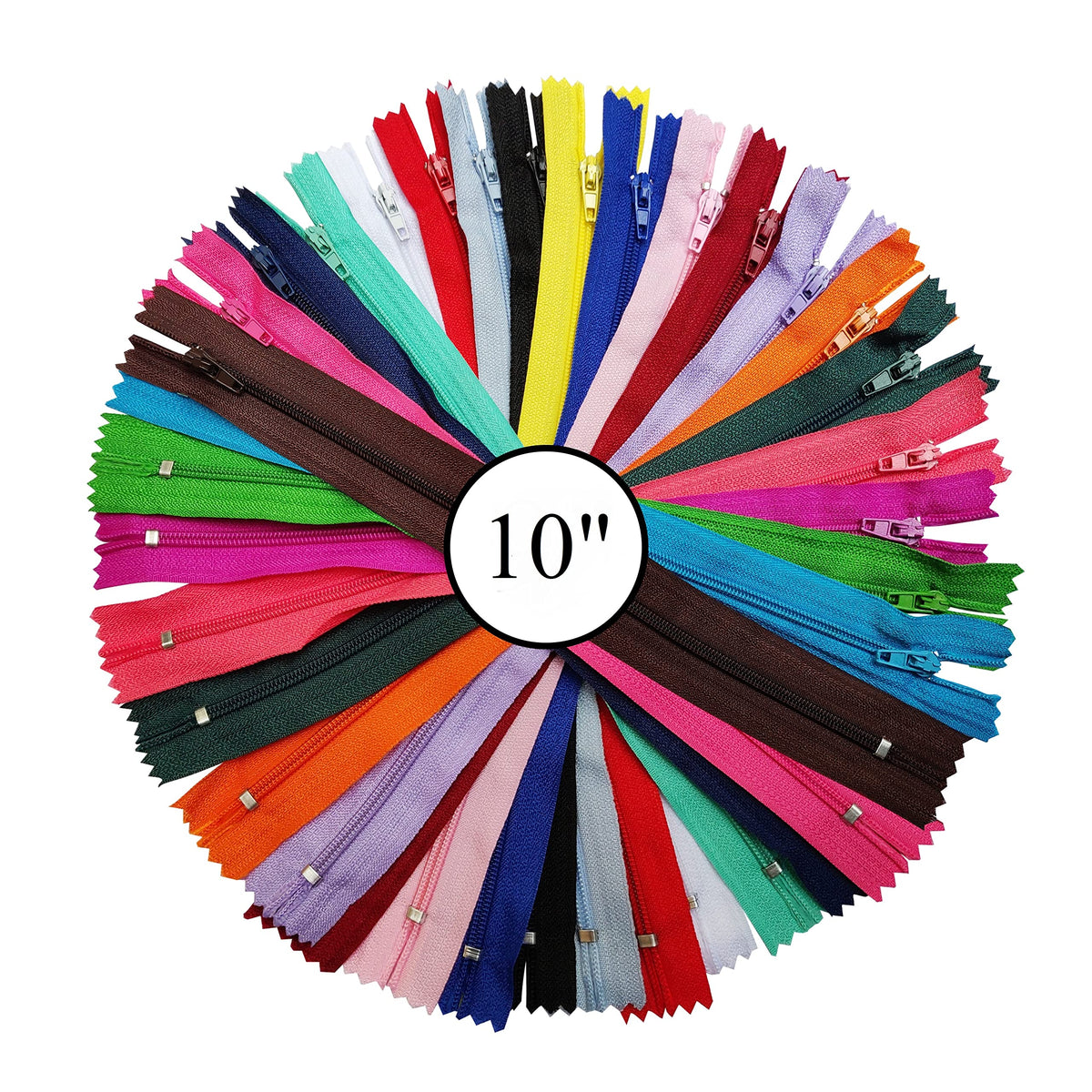 KGS Nylon Zippers | Colorful Zippers for Sewing Crafts | 20 pcs/Pack (10 Inch)