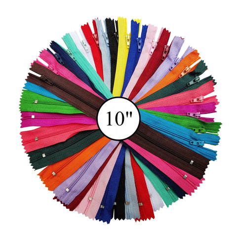 KGS Nylon Zippers | Colorful Zippers for Sewing Crafts | 20 pcs/Pack (10 Inch)