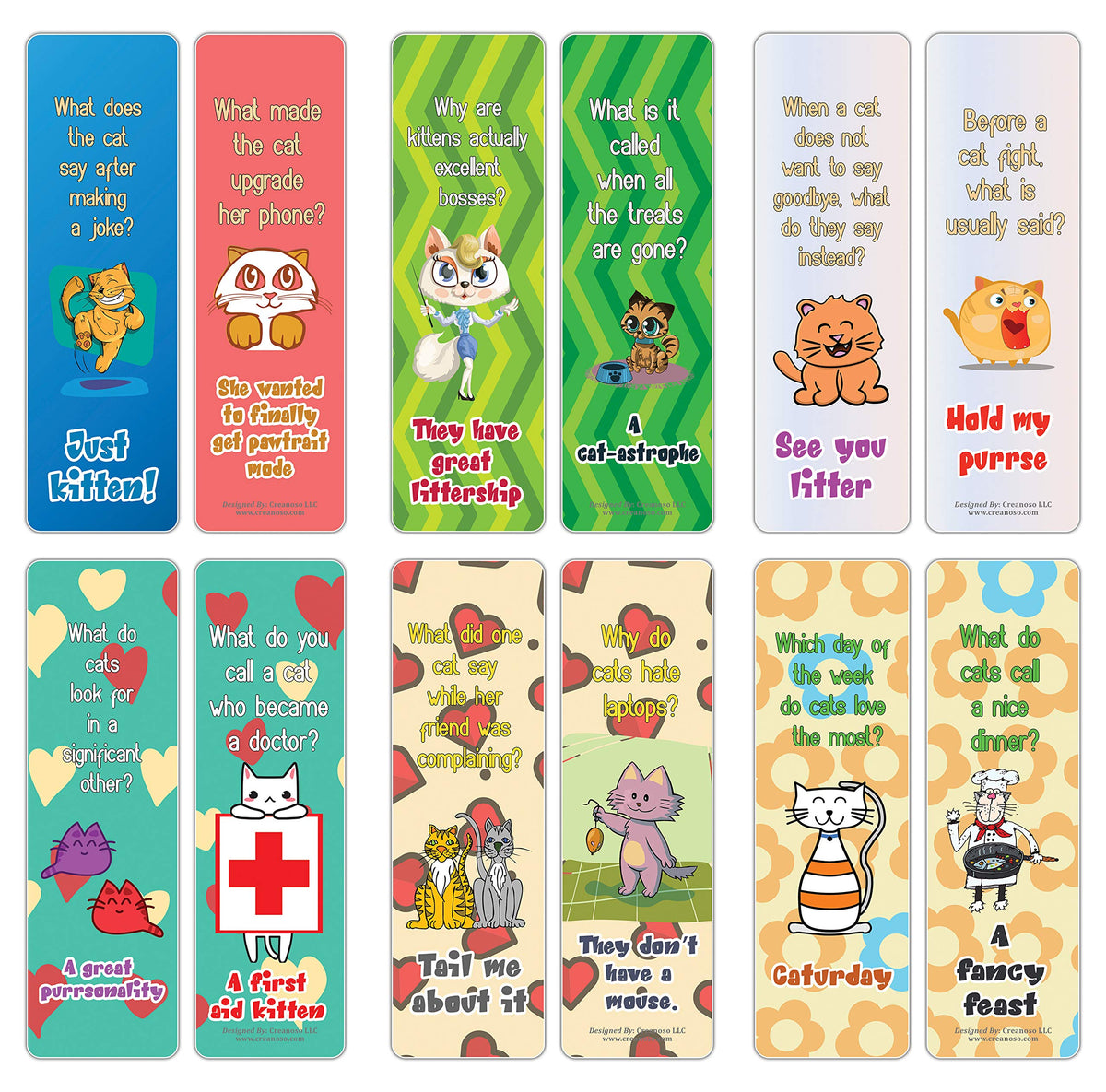 Creanoso Funny Cat Jokes Series 2 Bookmarks (30-Pack) - Awesome Bookmarks for Bookworm, Bibliophiles - Unique Book Reading Page Binders - Stocking Stuffers Gifts Token Ideas for Cat Owners