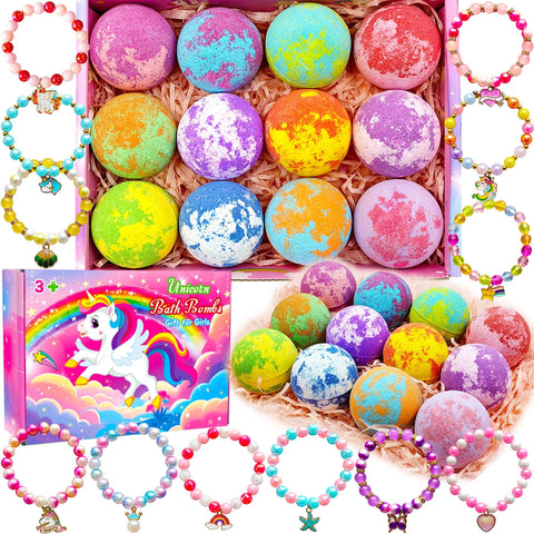 Gift for Girls 3 4 5 6 7 8 Years Old Birthday Gifts Ideas Unicorn Bath Bombs for Girls Kids with Toys Surprise Jewelry Inside Easter Gifts for Girls Easter Basket Stuffers Egg Fillers Christmas Gifts