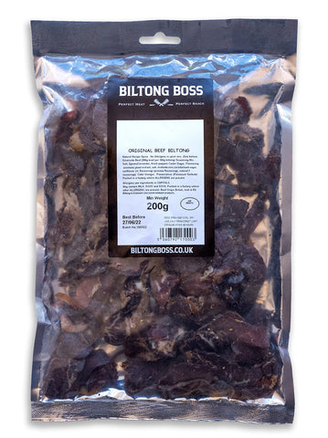 Biltong Boss Original Boss Beef, Premium Authentic Beef, High Protein Ready To Eat Healthy Snack, Suitable For Gluten-Free, Paleo, Keto, Atkins Diets & Post-Workout, Low Sugar & Carbohydrates, 200g