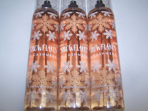 Lot of 3 Bath & Body Works Snowflakes & Cashmere Fine Fragrance Mist 8 fl oz each