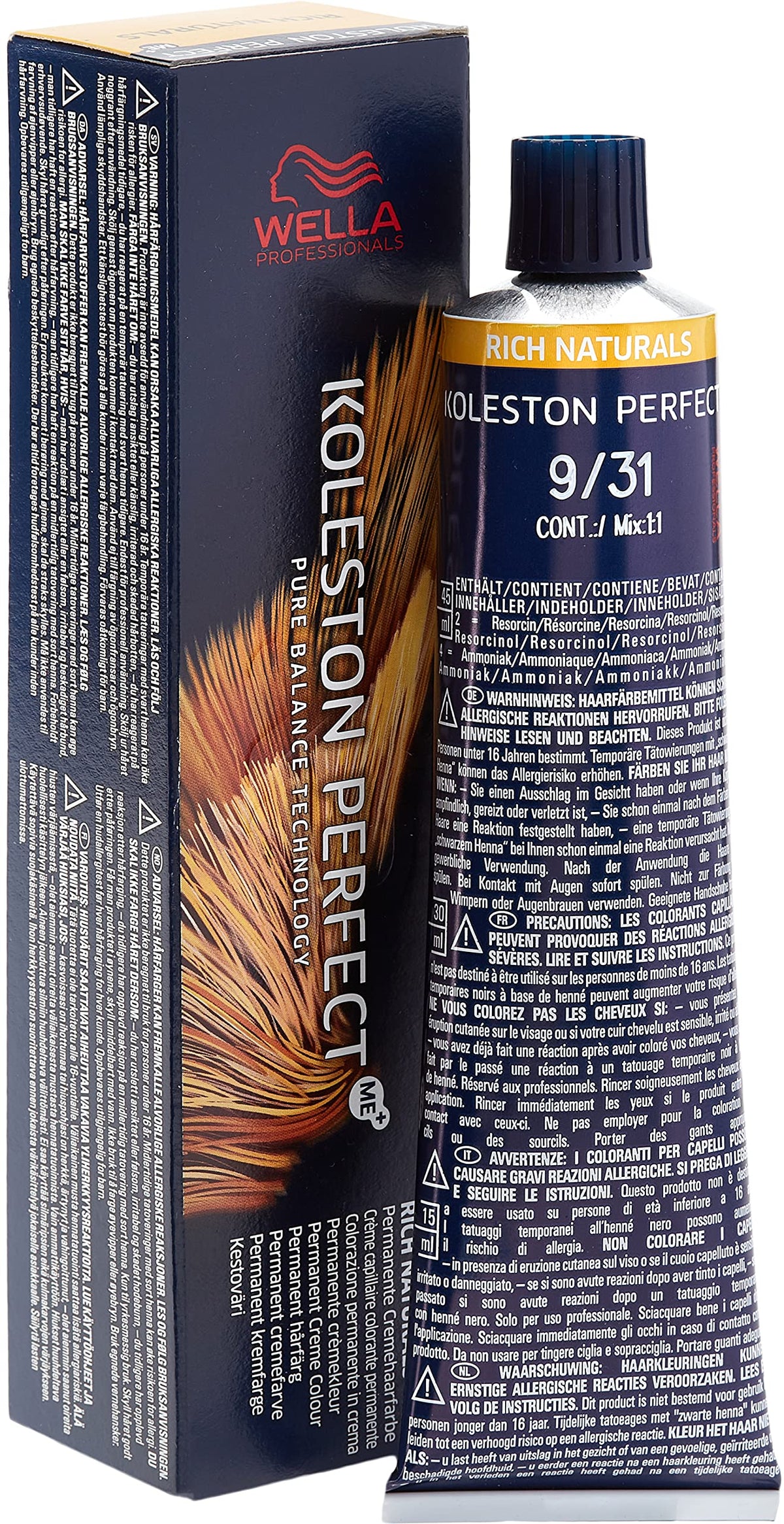 Wella Koleston Perfect Me+ Rich Naturals Permanent Hair Colour Cream, No. 9/31 Light Blonde Gold Ash, 0.66 kg 8005610652610