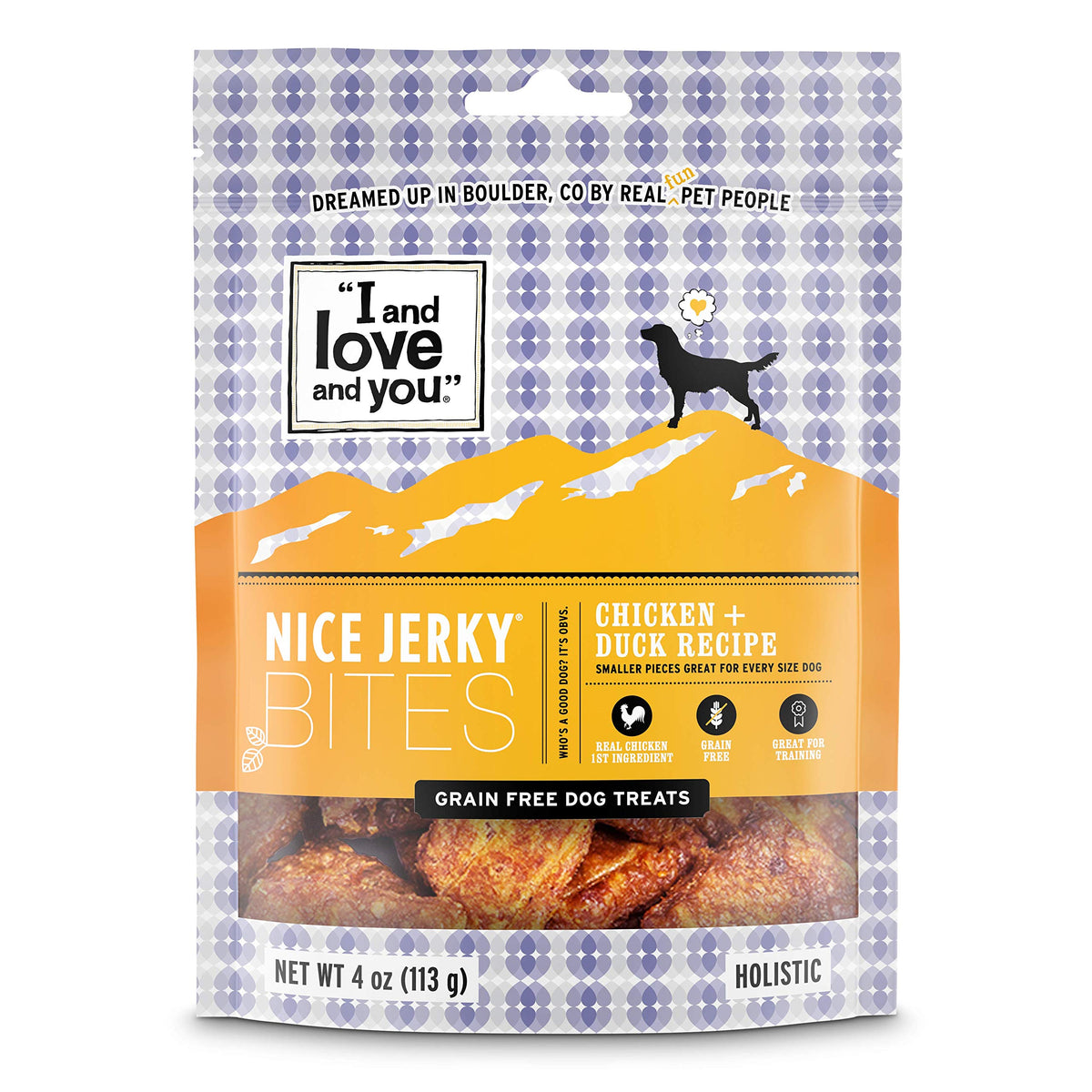 I and love and you Nice Jerky Bites - Grain Free Dog Treats, Chicken + Duck, 4-Ounce, Pack of 1