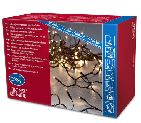 Konstsmide Outdoor Christmas Lights/Indoor or Outdoor Use (IP44)/Multifunction Micro Light Set 8 Programme Control Box/288 Clear Bulbs/Black Cable Outside Christmas Lights