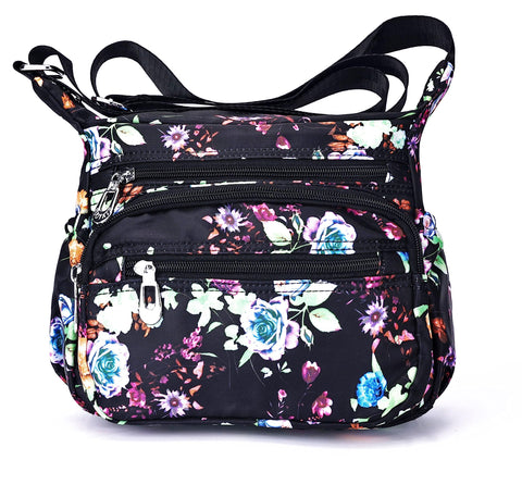 Nawoshow Nylon Floral Multi-Pocket Crossbody Purse Bags for Women Travel Shoulder Bag, T09-peony Flower, M
