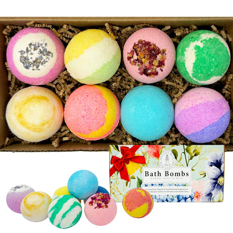 Bath Bombs Gift Set - 8 XXL Handmade in USA 4.5oz with Shea Butter, Essential Oils, Epsom Salt, Dry Skin Moisturizing, Valentine's Day Gifts, Bath Bombs for Women, Girlfriend, Mom
