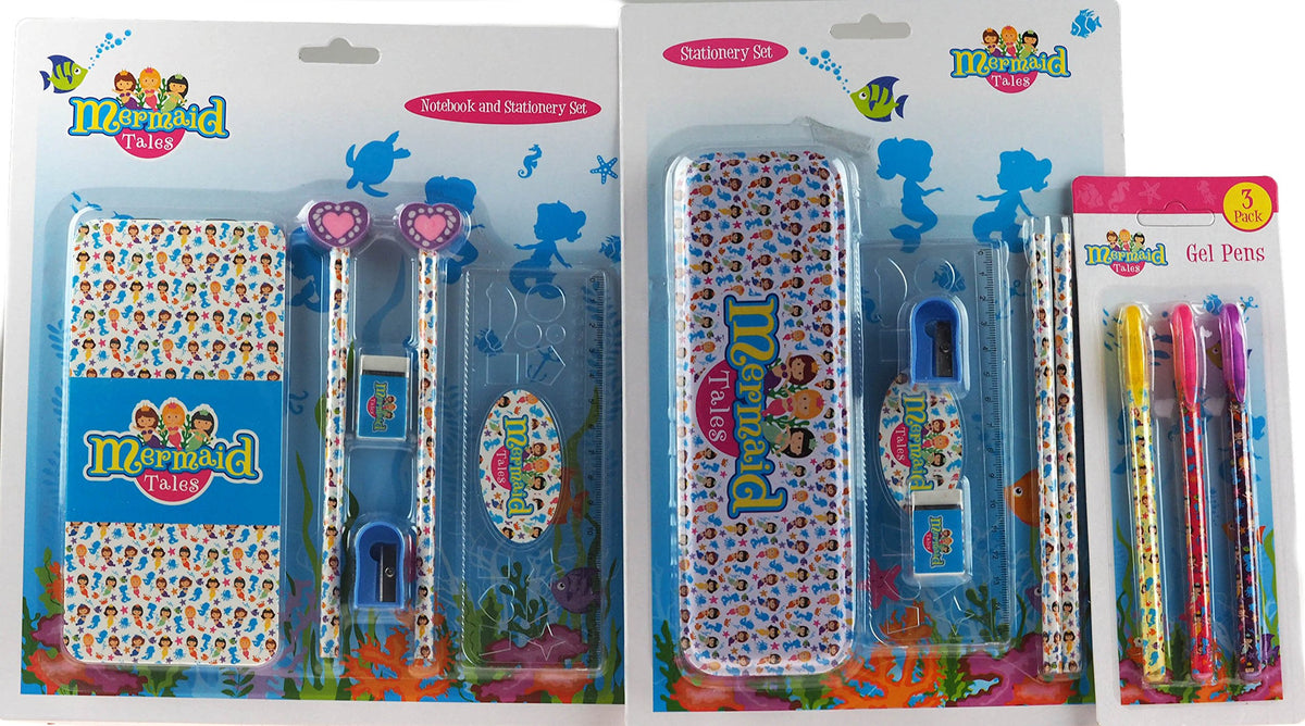 Mermaid 13 Piece Mega School Stationery Set, Pencil Case, Pens, Pencils