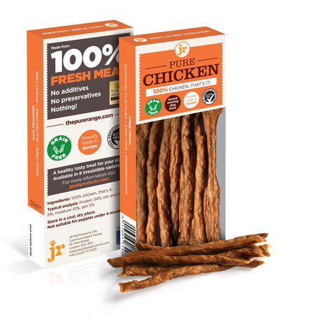 J R Pet Product's Pure Dried 100% Fresh Meat Dog Treat Gluten Free 5 x 50g - Chicken
