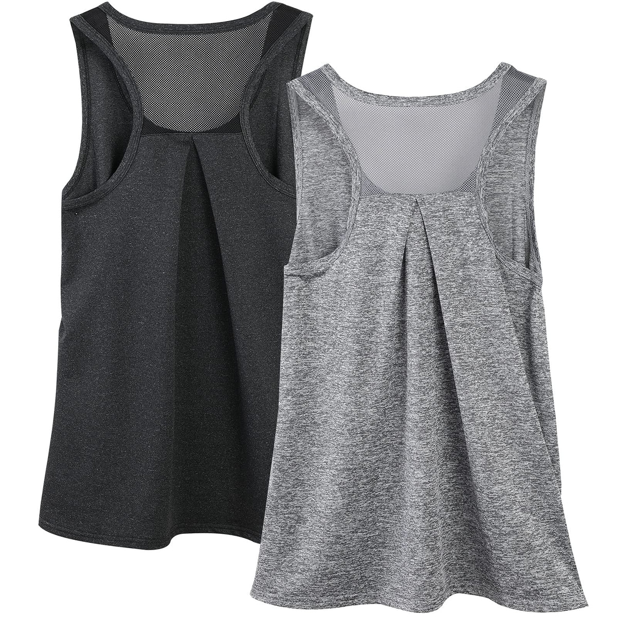 Superora Women's Workout Top Loose fit Racerback Tank Mesh Backless Running, Black/Grey, XL