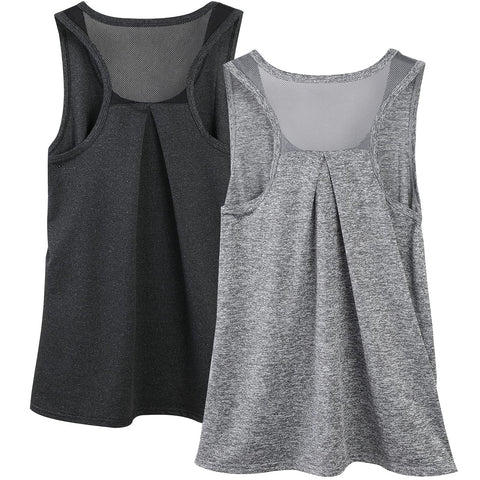 Superora Women's Workout Top Loose fit Racerback Tank Mesh Backless Running, Black/Grey, XL