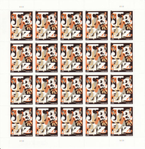 2011 Jazz Sheet of Twenty Forever Stamps Scott 4503 By USPS