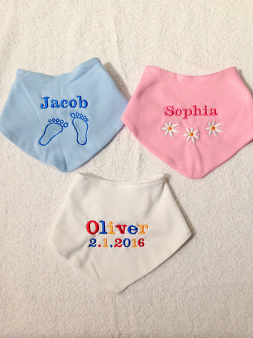 Personalised Bandana Dribble bib boy Girl Baby Shower Pink Blue White (Pink with Daisy)