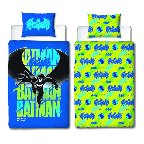 Character World Batman DC Officially Licensed City Brights Design Boys Single Duvet Cover Set | Reversible 2 Sided Bedding Including Matching Pillow Case | Perfect For Kids Bedroom