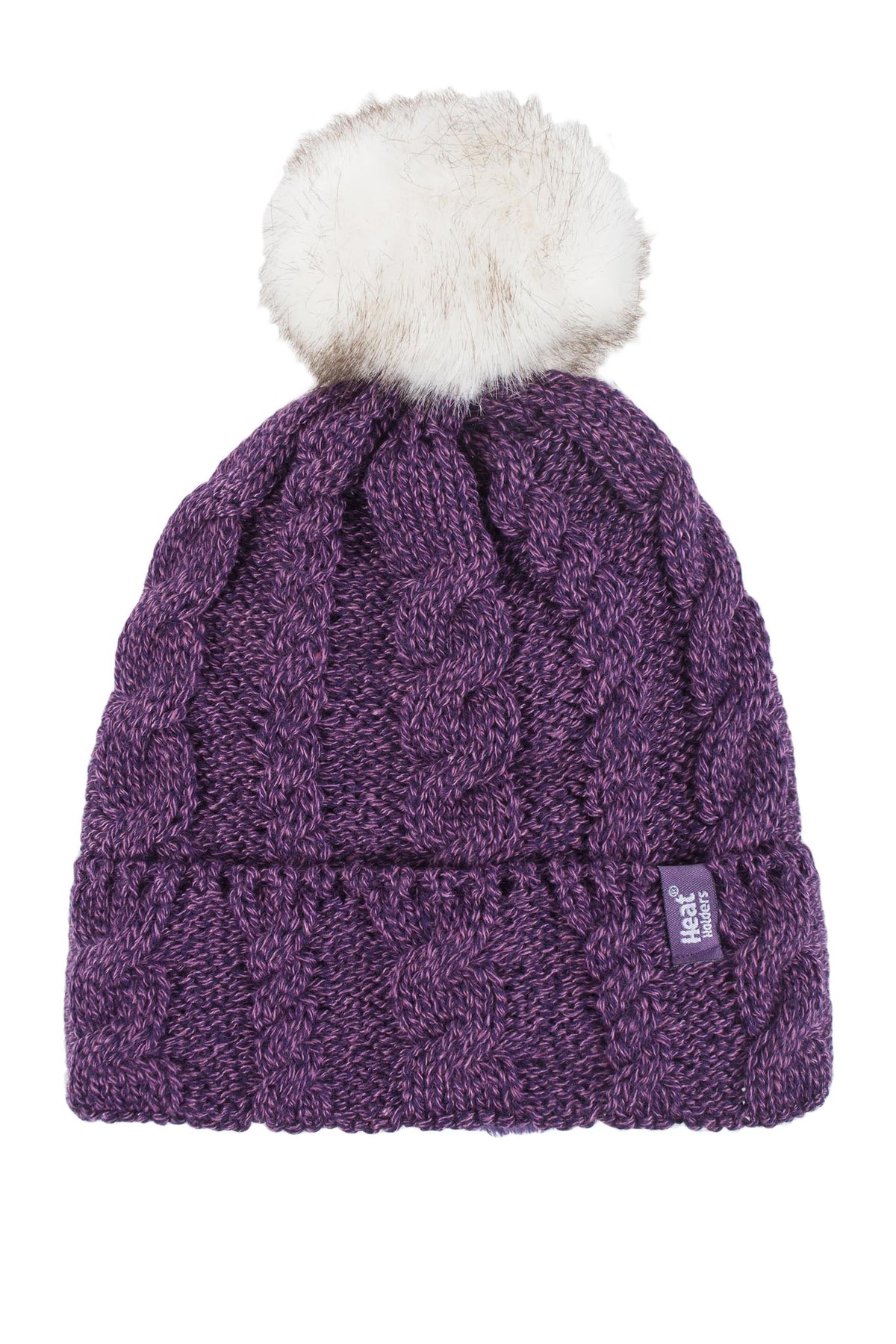 HEAT HOLDERS Ladies 1 Pack Heat Weaver Cable Knit Pom Pom Hat - Purple - One Size