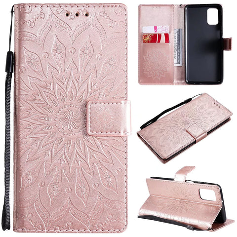 Ttianfa Case for Samsung M31S Wallet Flip case with 2& Tempered Glass Screen Protector[2 Card Slot] [Magnetic][stand] Sunflower Embossed strap PU Leather 360° Shockproof Flip Folio,black