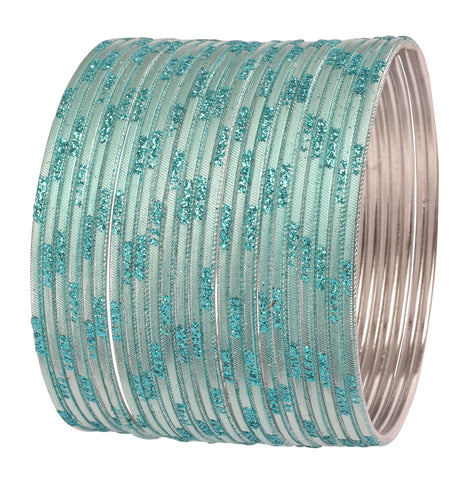 Touchstone New Indian Bollywood Fresh Fashion Trend Setter Engraved Work Scintillating Rhinestone Cool Sky Blue Pastel Designer Jewelry Adorable Bracelets Bangle. Set of 24.for Women.