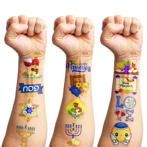 Happy Passover Decorations Stickers Jewish Party Favors Decorations Supplies Decor Temporary Tattoos Passover Pesach Matzo Seder Gifts for Jewish Holiday Party