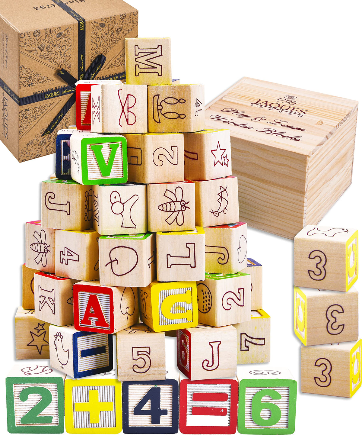 Jaques of London Wooden Building Blocks | Alphabet Blocks | Ideal Building Blocks for 2 Year Olds - Premium Wooden Blocks | Perfect Kids Building Blocks for Toddlers | Since 1795