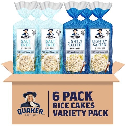 Quaker Large Rice Cakes, Gluten Free, Lightly Salted + Salt Free Variety Pack, 4.47 Ounce (Pack of 6)