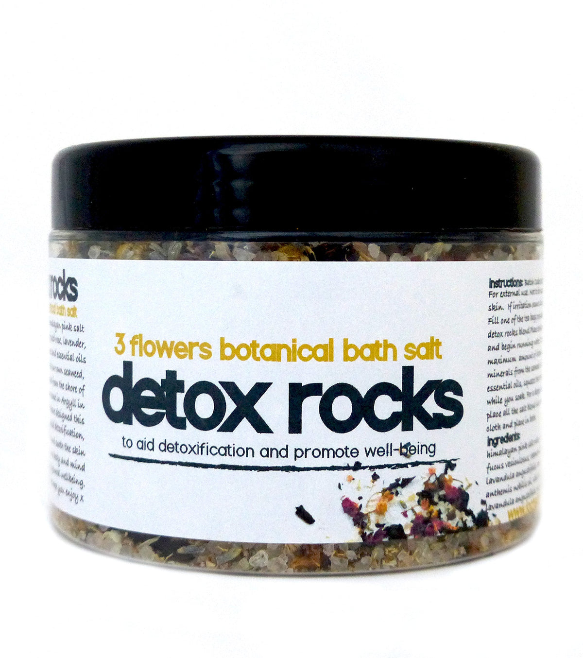 Detox Rocks Bath Salts 3 Flowers Bath SOAK Himalayan Pink Salt Rocks Infused with Seaweed, Rose Petals, Lavender Buds & Chamomile Flowers with Rose, Lavender & Chamomile Essential Oils