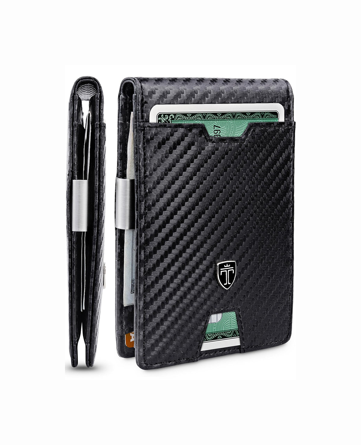 TRAVANDO Wallet Mens with Money Clip London RFID Blocking Slim - Credit Card Holder - Mini Bifold Wallet for Men with Gift Box (Carbon)
