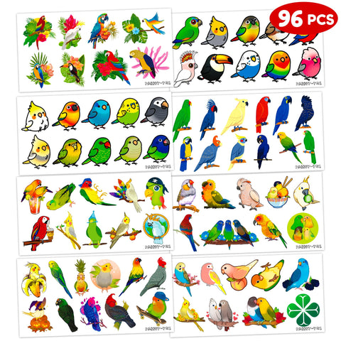 Generic Parrot Temporary Tattoos Birthday Party Supplies Favors Decorations Super Cute 96PCS Fake Tattoos Stickers for Boys Girls School Classroom Rewards Gifts Ideal Halloween